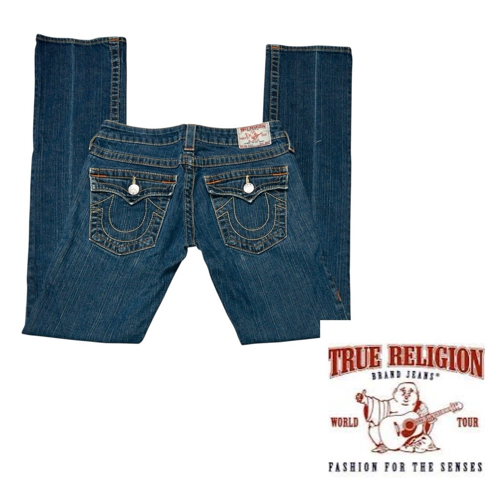 True Religion Billy Straight Jeans Womens Size 27 Western Rodeo School Denim - Picture 1 of 14